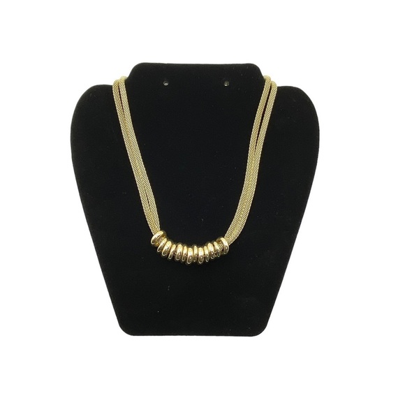 Mesh Chain With Gold Rings Double Strand Statement Necklace - Picture 8 of 9